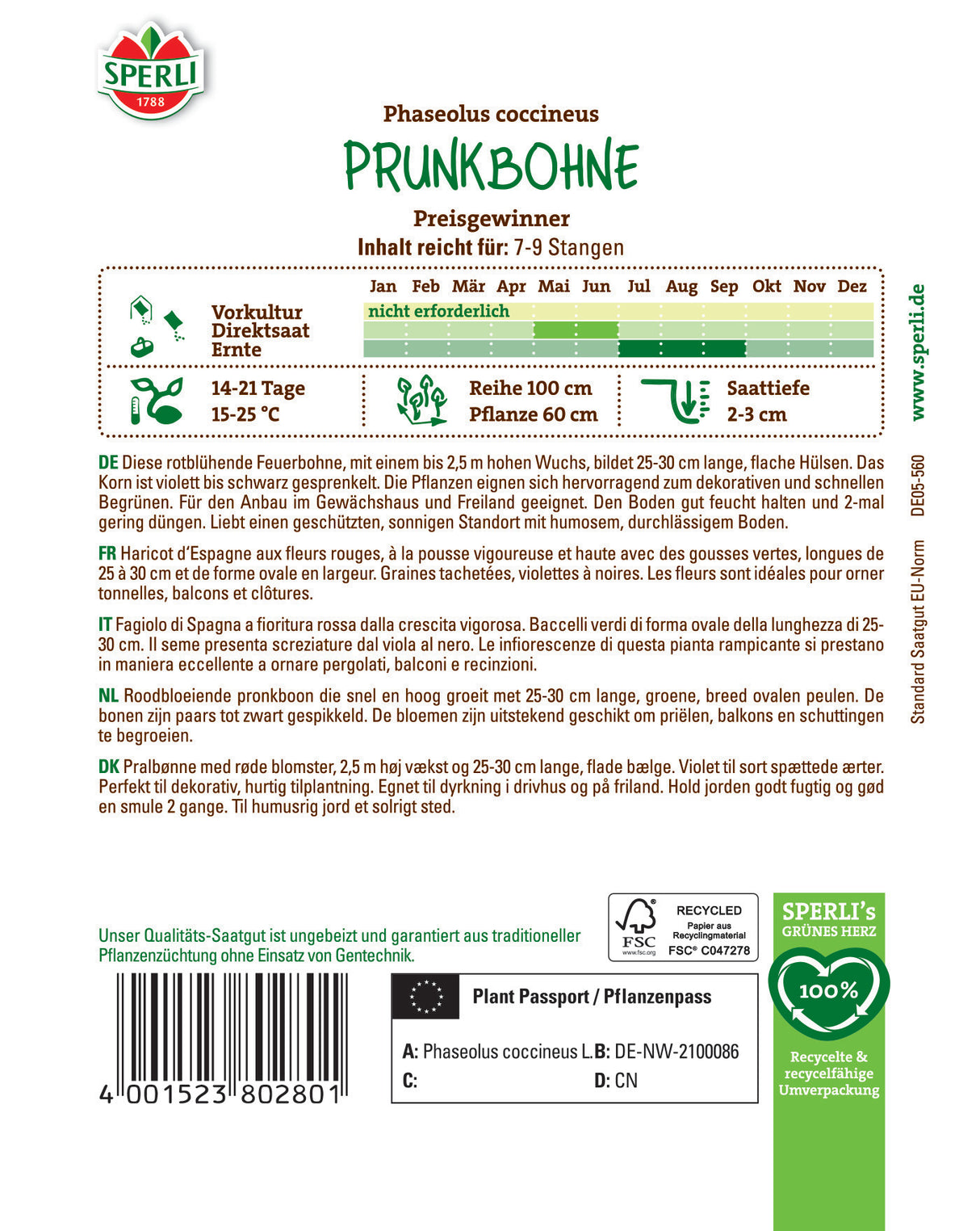 Seminte fasole urcatoare Preisgewinner