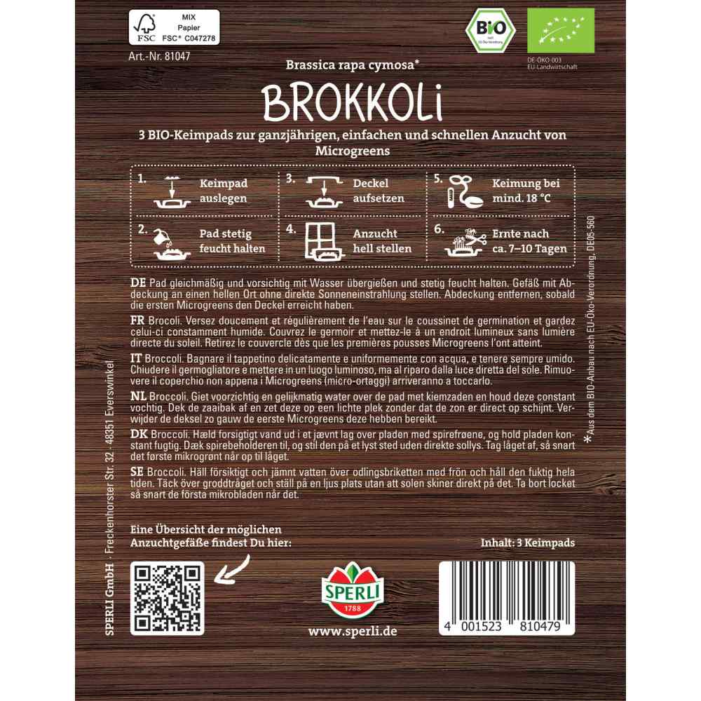 Pad refill Microgreens – broccoli gata de germinare, 3 Pads, cu protectie germinatie