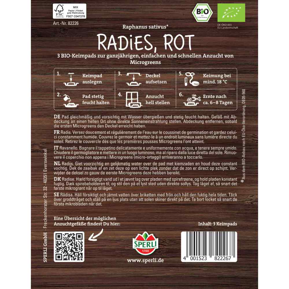 Pad refill Microgreens – ridiche rosie, pentru completare, 3 Bucata, cu protectie germinatie