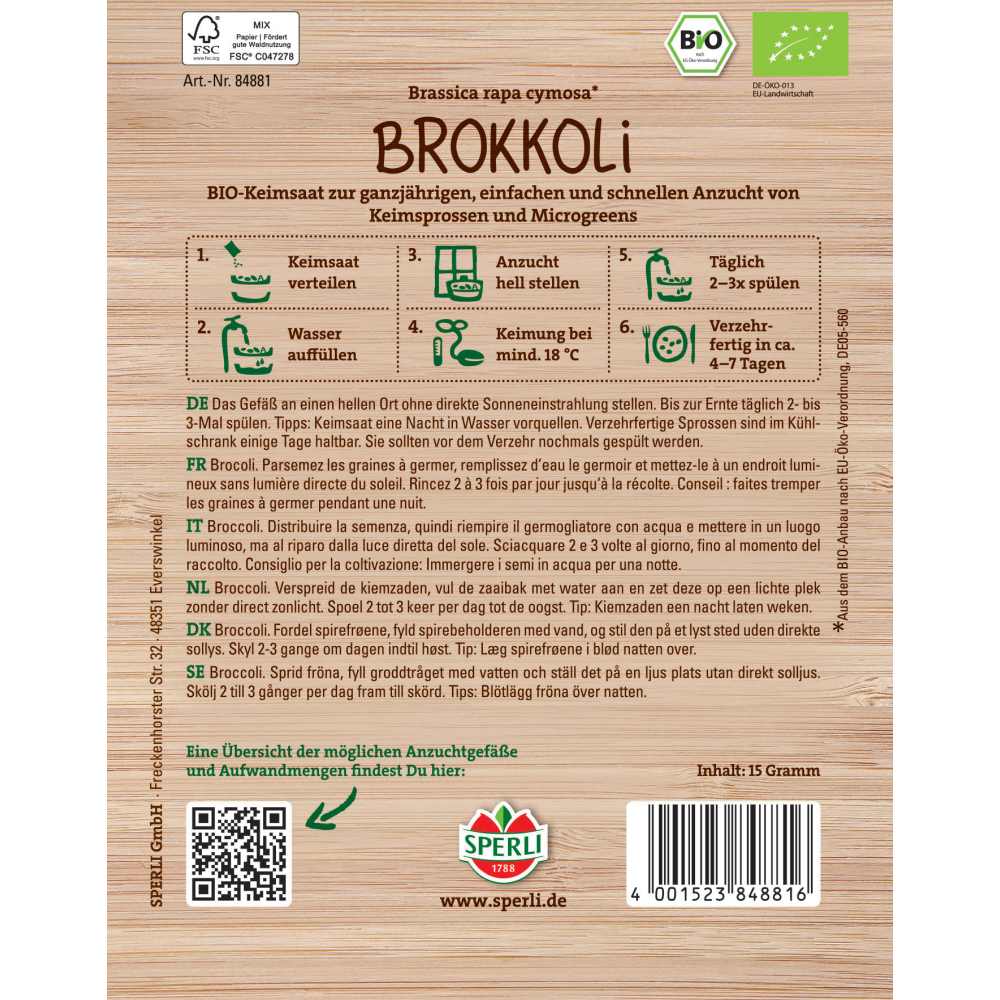 BIO lastari de broccoli – seminte pentru germinare usoara, 15 g, cu protectie germinatie