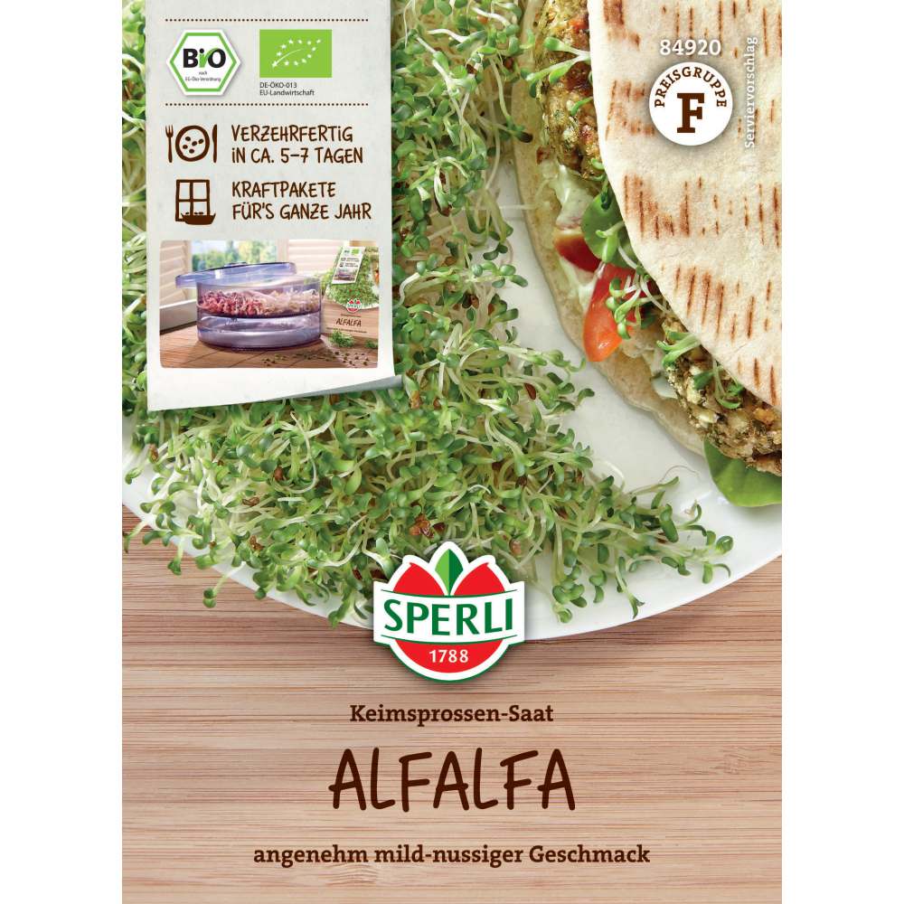 BIO lastari de lucerna – alfalfa pentru salate proaspete, 40 g, cu protectie germinatie