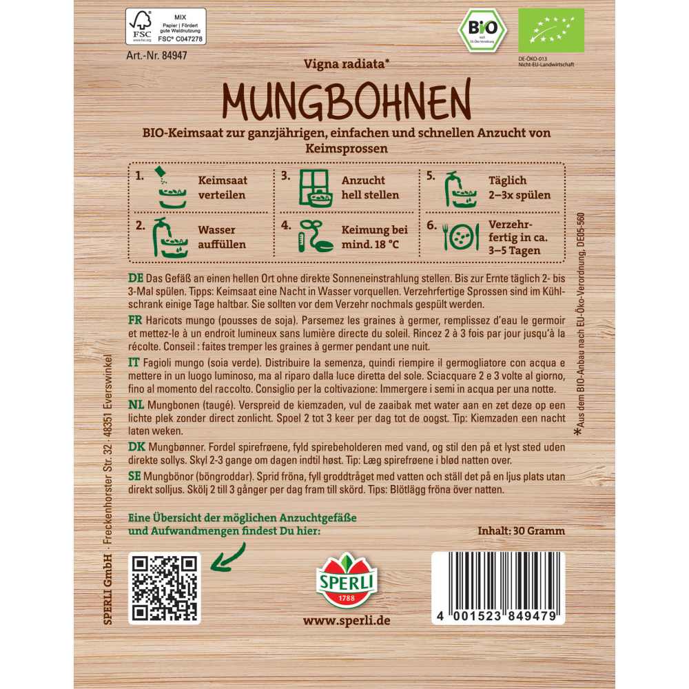 BIO lastari de fasole Mung – gust delicat si sanatos, 30 g, cu protectie germinatie