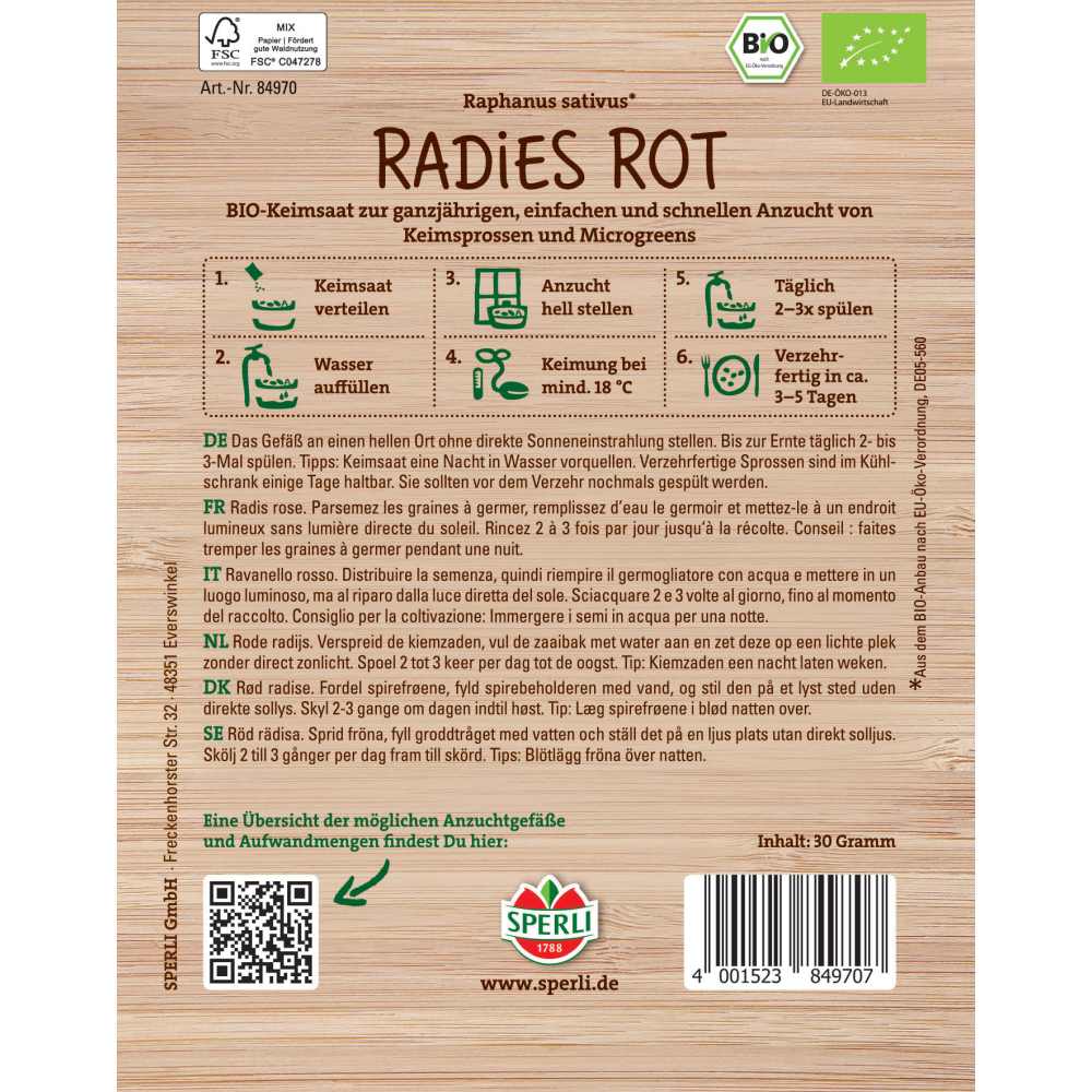 BIO lastari de ridiche rosie – aroma picanta si intensa, 30 g, cu protectie germinatie