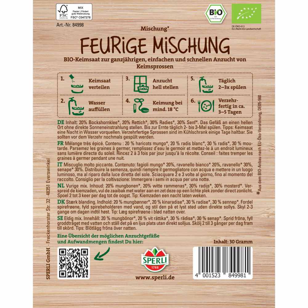 BIO mix iute de lastari – gust intens si picant, 30 g, cu protectie germinatie