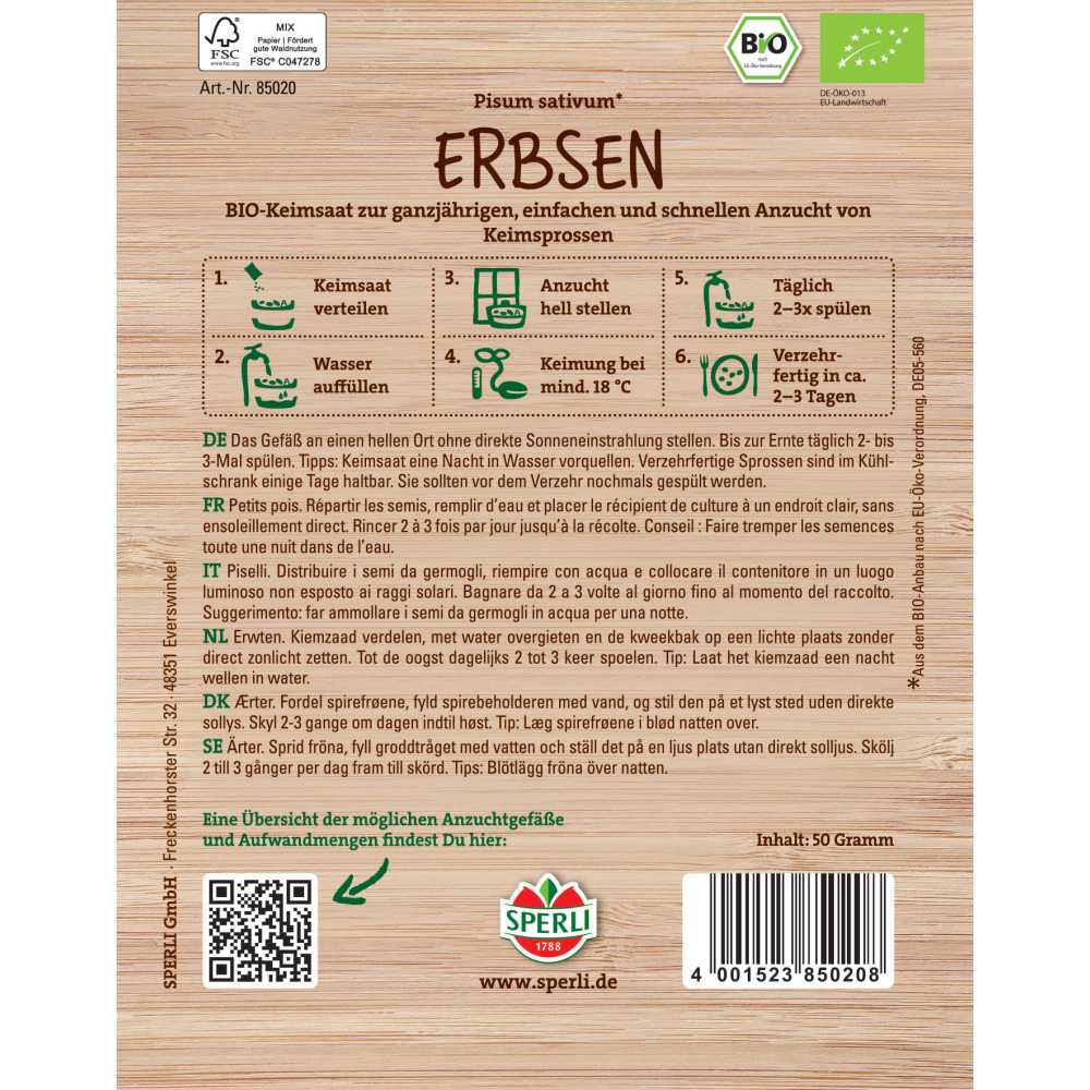 BIO lastari de mazare – gust dulce si textura crocanta, 50 g, cu protectie germinatie