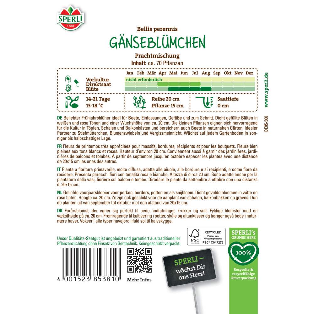 Seminte margarete mixte – Ganseblumchen Prachtmischung, ajunge pentru 70 Plante, cu protectie germinatie