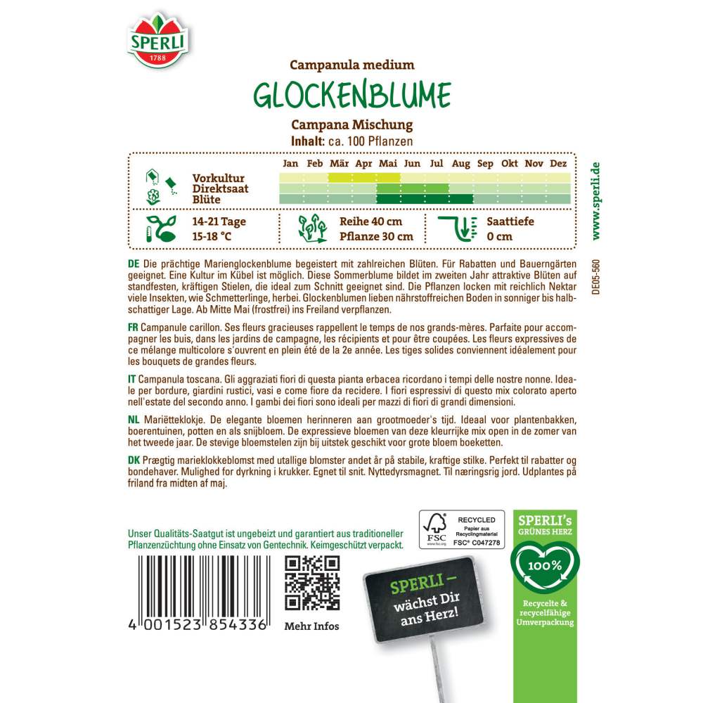 Seminte clopotei Campana Mischung – flori parfumate, ajunge pentru 100 Plante, cu protectie germinatie