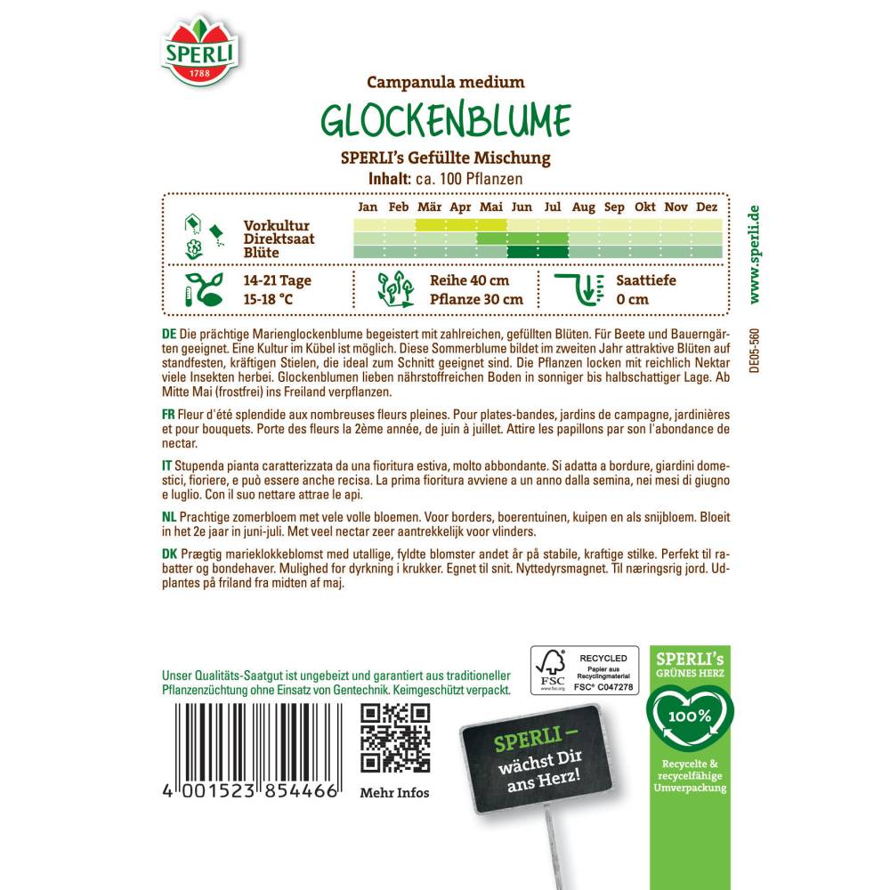 Seminte clopotei SPERLI – amestec dublu pentru gradina, ajunge pentru 100 Plante, cu protectie germinatie