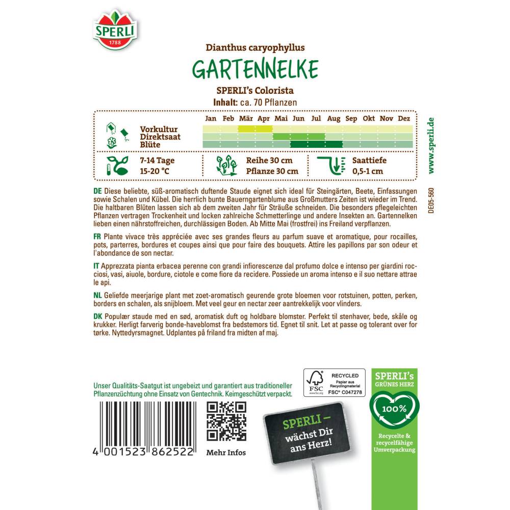 Seminte de garoafe de gradina SPERLI Colorista – mix decorativ, ajunge pentru 70 Plante, cu protectie germinatie