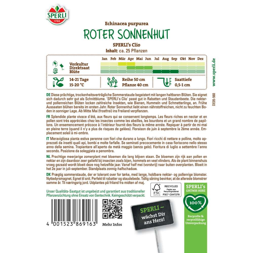 Seminte echinacea rosie SPERLI Clio – planta medicinala si ornamentala, ajunge pentru 25 Plante, cu protectie germinatie