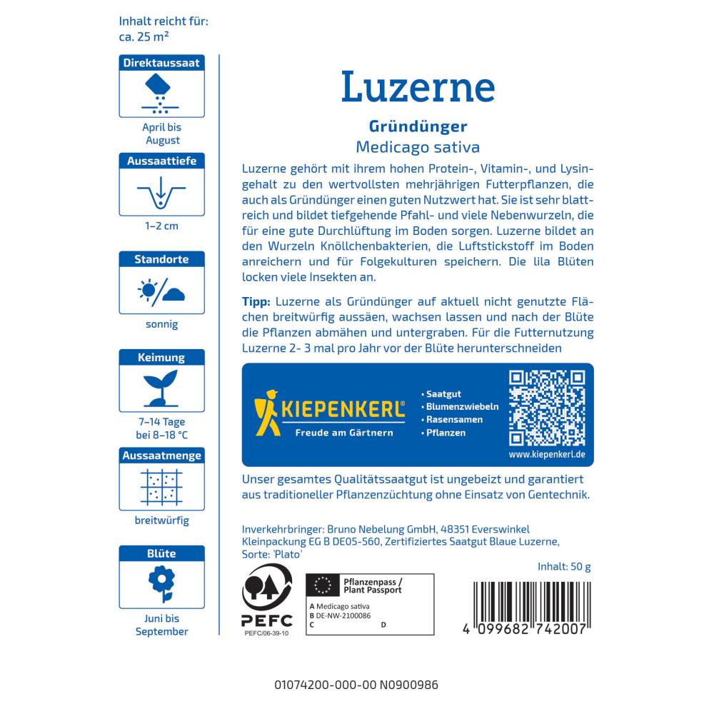 Seminte de lucerna – Alfalfa, fixator de azot pentru sol, ajunge pentru 25 m², cu protectie germinatie