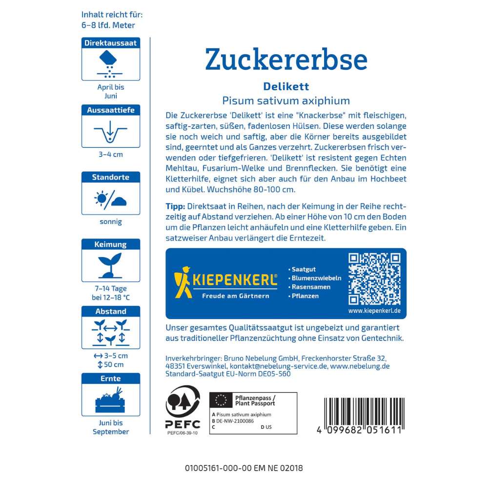 Seminte de mazare zahar Delikett, ajunge pentru 6-8 Metri Liniari