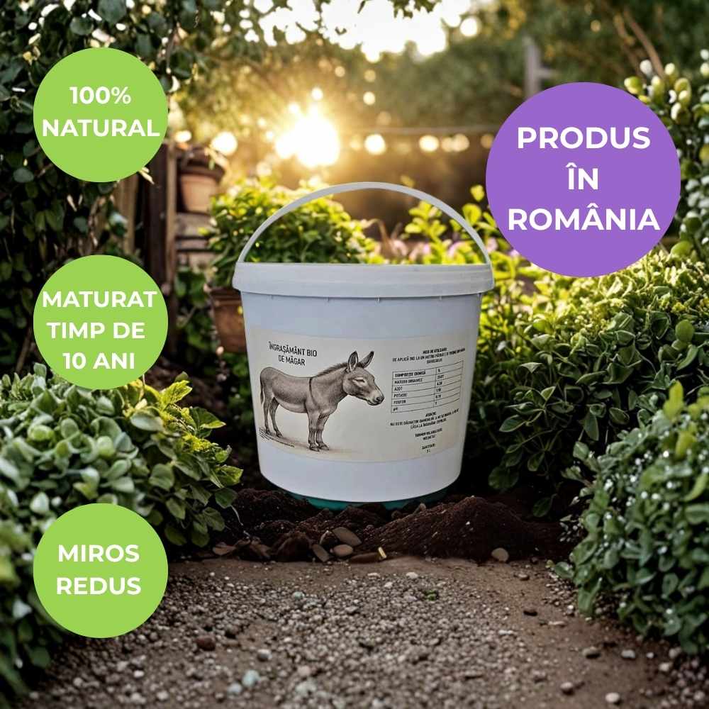 Compost organic din balegar de magar maturat, ingrasamant natural bio universal pentru plante si sol, produs in Romania