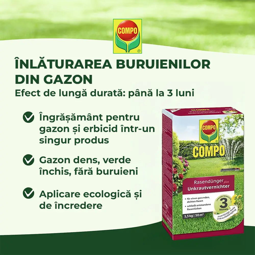 Ingrasamant gazon Compo Floranid cu erbicid 2 in 1 efect imediat si de lunga durata 1.5 kg pentru 50 mp