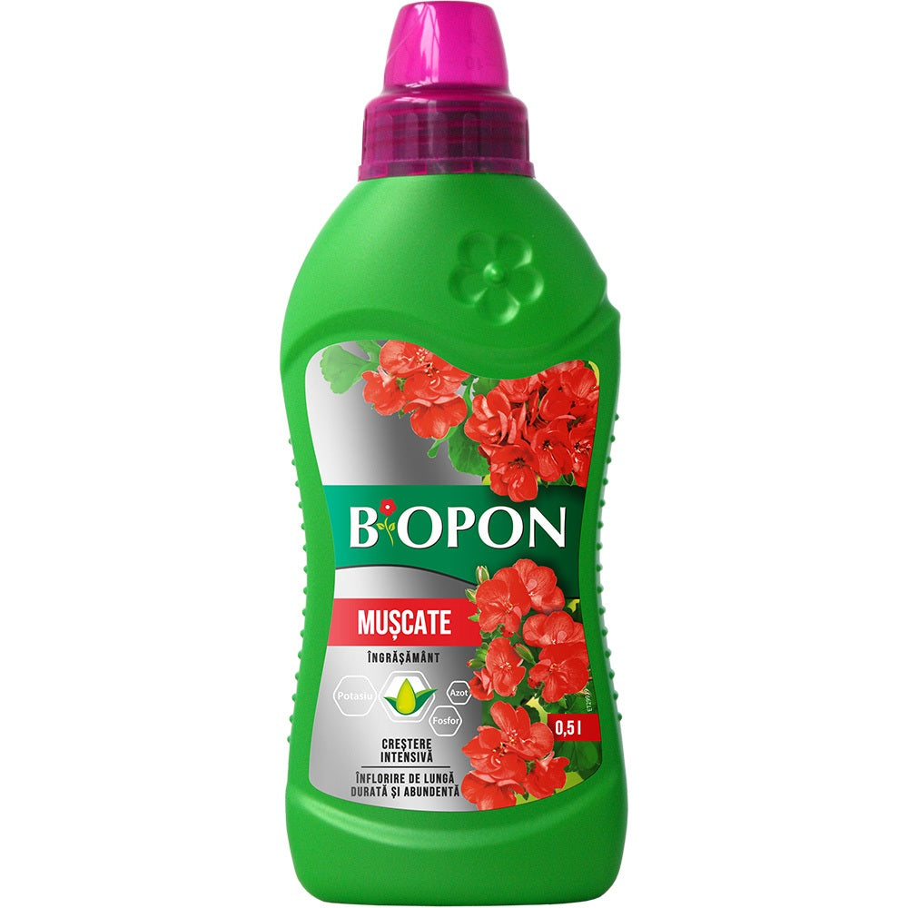 ingrasamant lichid BIOPON pentru muscate, pelargonii, flori intense, 500 ml