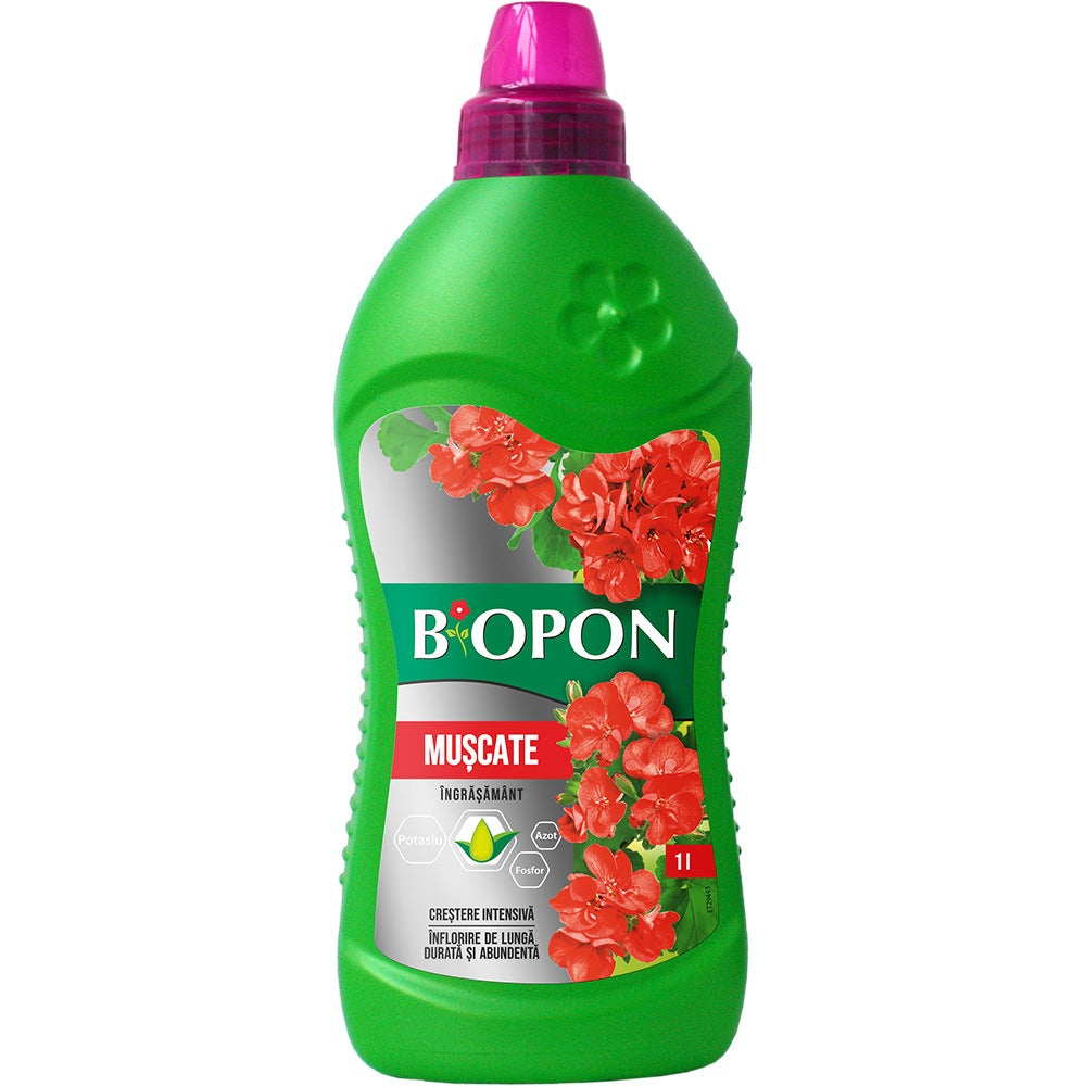ingrasamant lichid BIOPON pentru muscate, pelargonii, flori intense, 1 l