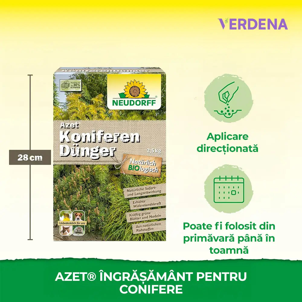 Ingrasamant organic Neudorff Azet pentru conifere si plante vesnic verzi 2.5 kg – efect imediat si prelungit pana la 100 zile