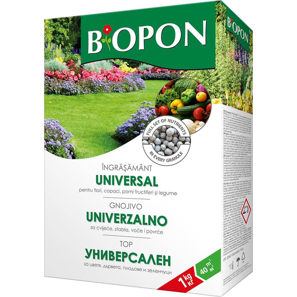 Ingrasamant granulat universal BIOPON pentru plante verzi si cu flori, crestere si inflorire intensa, 1 kg
