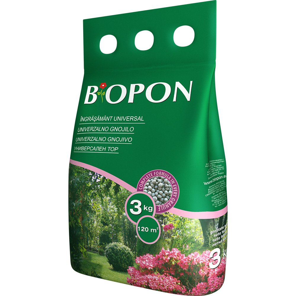 Ingrasamant granulat universal BIOPON pentru plante verzi si cu flori, crestere si inflorire intensa, 3 kg