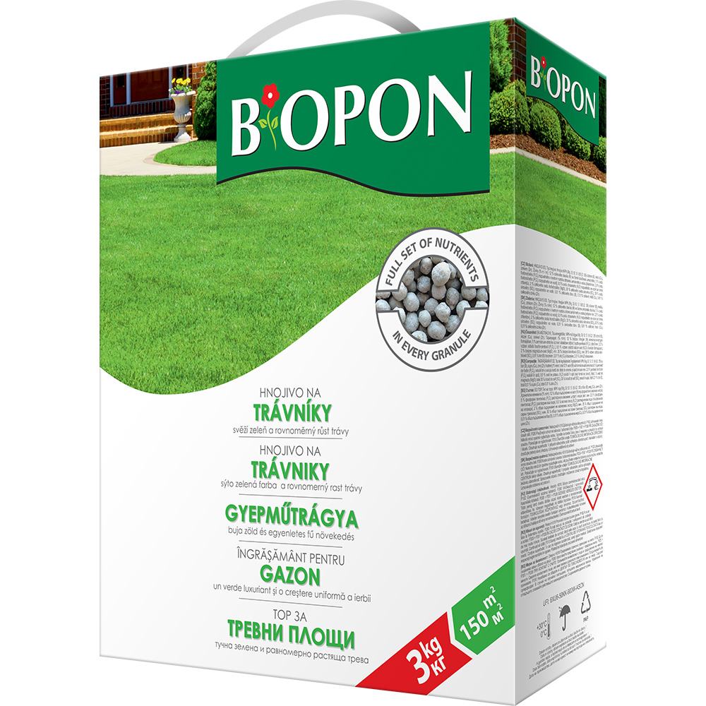 Ingrasamant granulat BIOPON 3 kg, pentru gazon, crestere rapida si gazon des