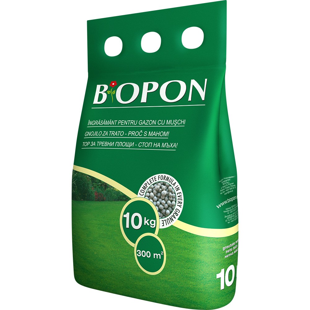Ingrasamant granulat BIOPON pentru gazon 10 kg, verde intens si controlul muschiului