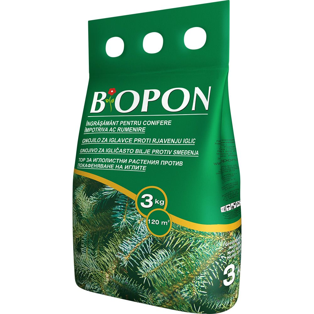 Ingrasamant granulat BIOPON anti-ingalbenire ace pentru conifere, verde intens si regenerare rapida, 3 kg