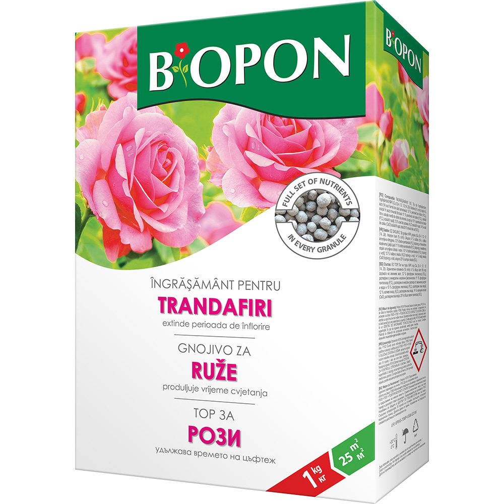 Ingrasamant granulat BIOPON pentru trandafiri, flori mari si colorate, 1 kg