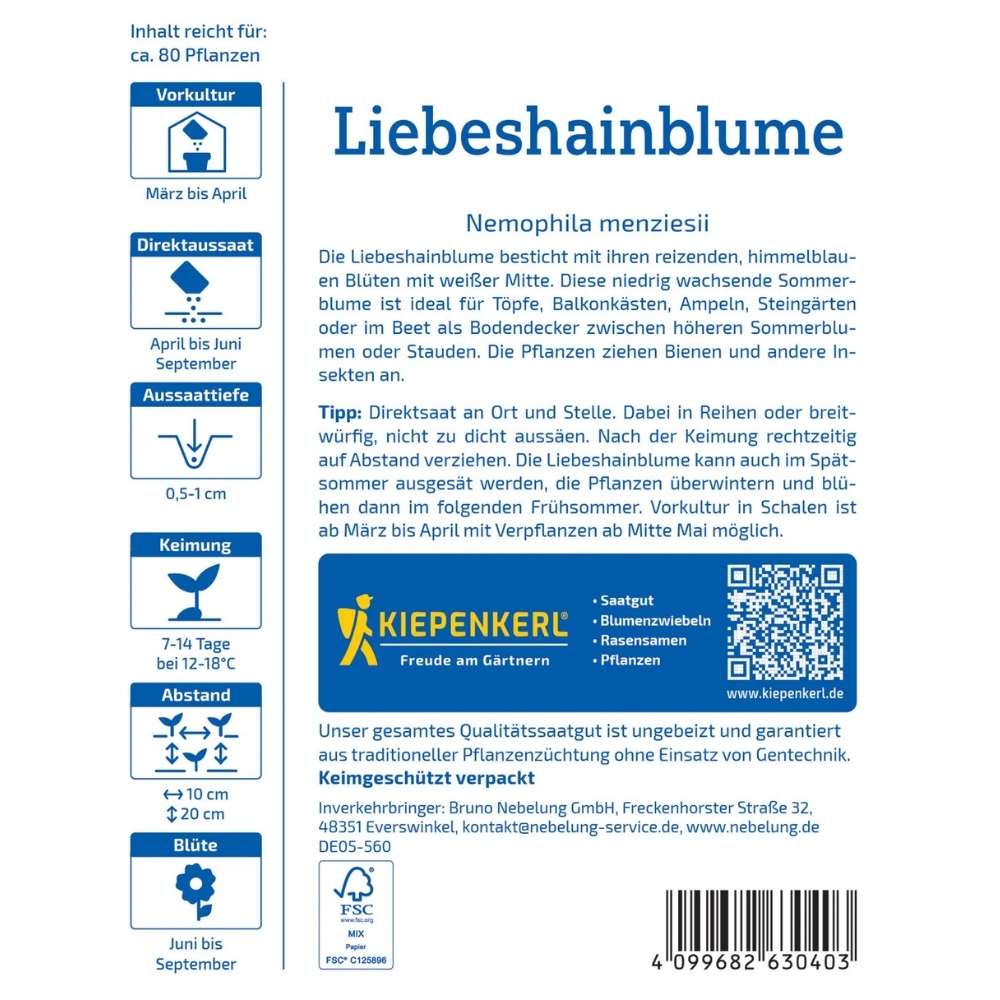 Seminte de floare de dragoste – Nemophila albastru intens, ajunge pentru 80 Plante