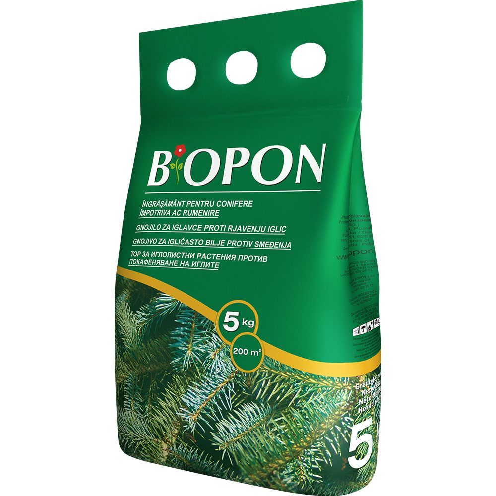 Ingrasamant granulat BIOPON anti-ingalbenire ace pentru conifere, verde intens si regenerare rapida, 5 kg
