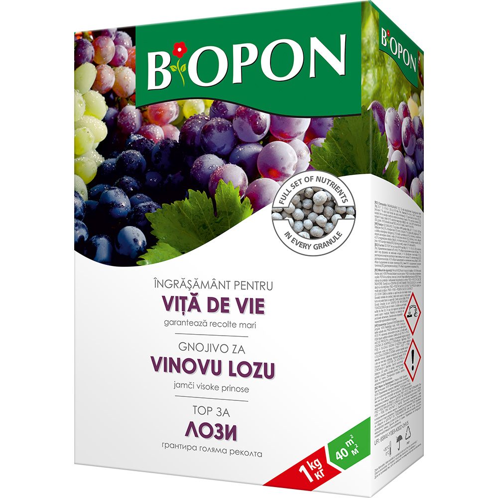 Ingrasamant granulat BIOPON pentru vita de vie si arbusti fructiferi, rodire intensa si radacini puternice, 1 kg