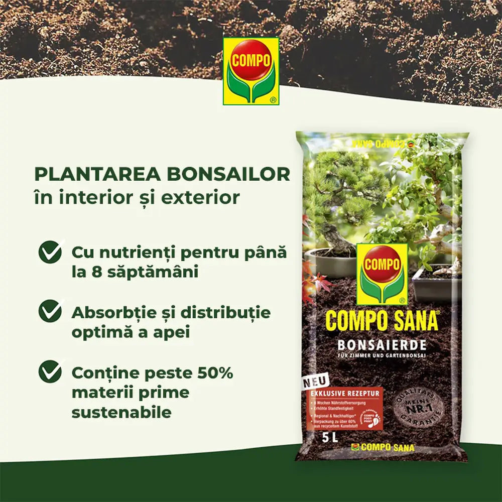 Pamant special Compo Sana pentru bonsai interior si exterior 5 litri cu fertilizare 8 saptamani