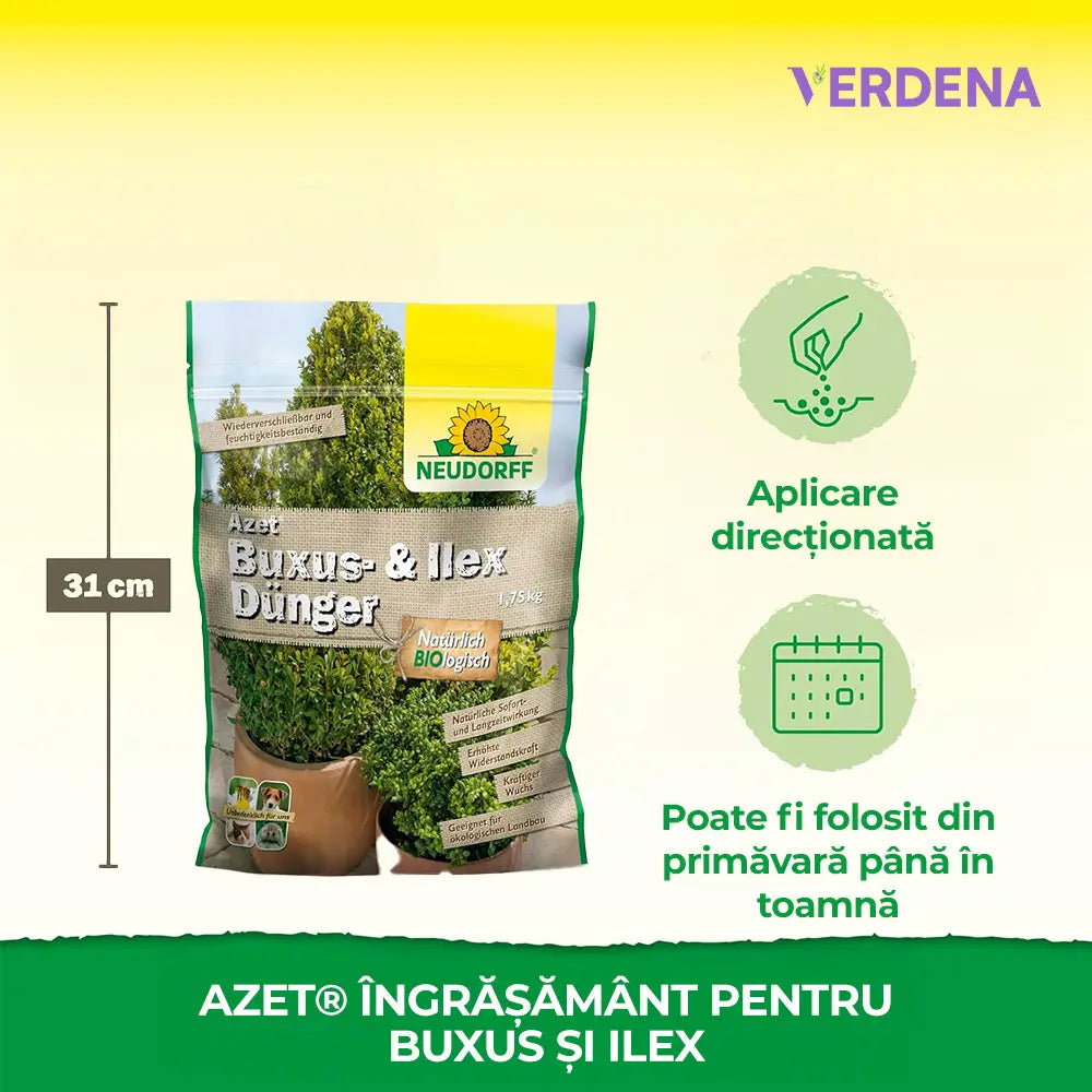 Ingrasamant organic Neudorff Azet pentru Buxus si Ilex 1 kg – efect imediat si de lunga durata pentru plante vesnic verzi sanatoase