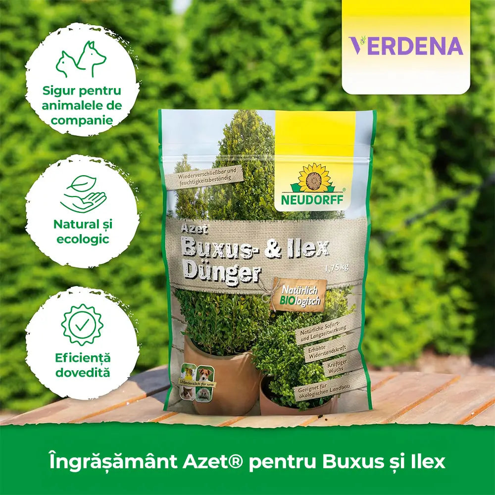 Ingrasamant organic Neudorff Azet pentru Buxus si Ilex 1 kg – efect imediat si de lunga durata pentru plante vesnic verzi sanatoase