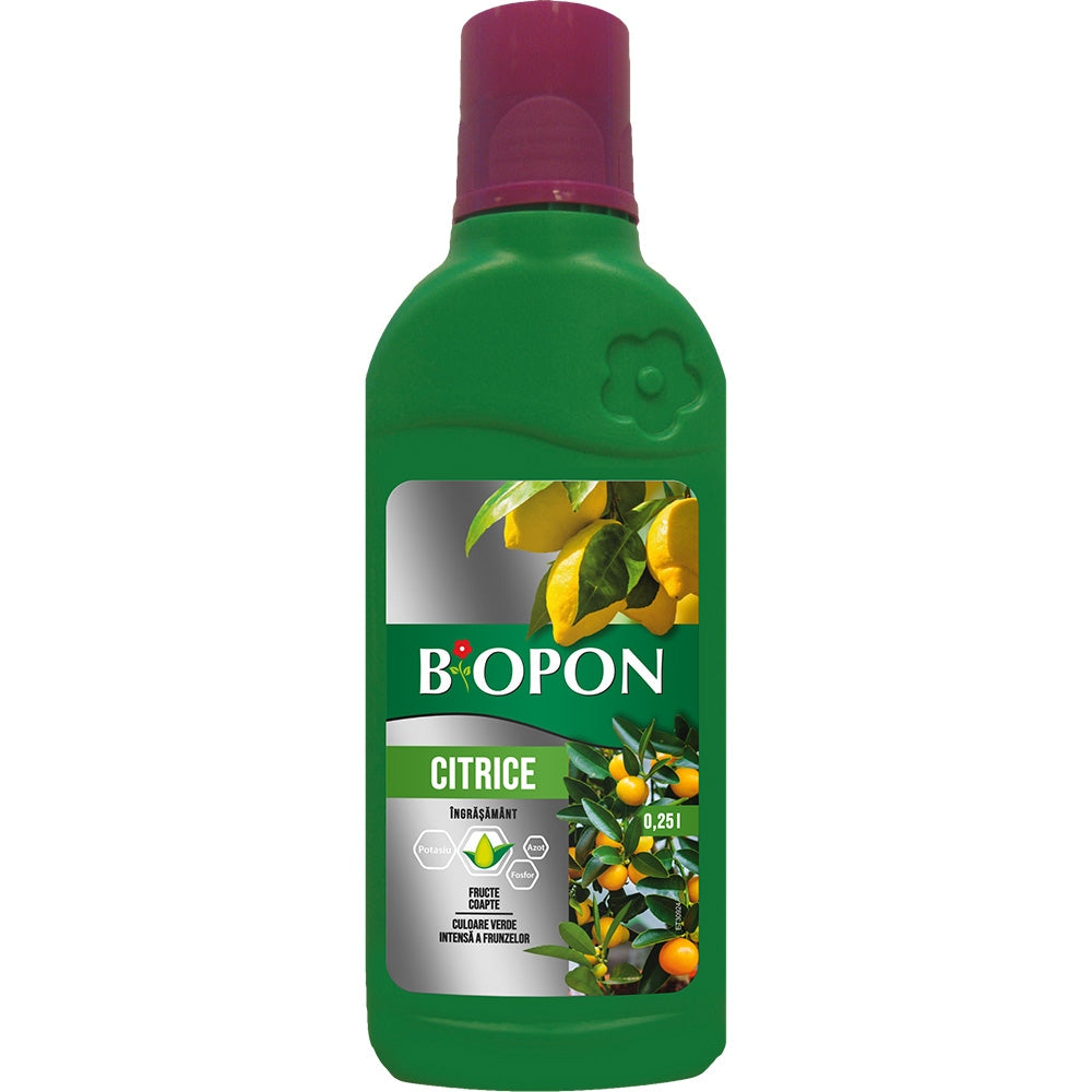 Ingrasamant lichid citrice BIOPON gel, cu potasiu si azot pentru rodire si crestere, 250 ml