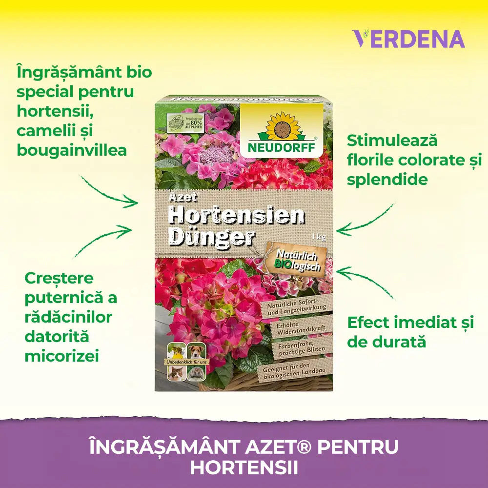 Ingrasamant organic Neudorff Azet pentru hortensii, camelii si bougainvillea 1.75 kg – inflorire intensa si radacini puternice