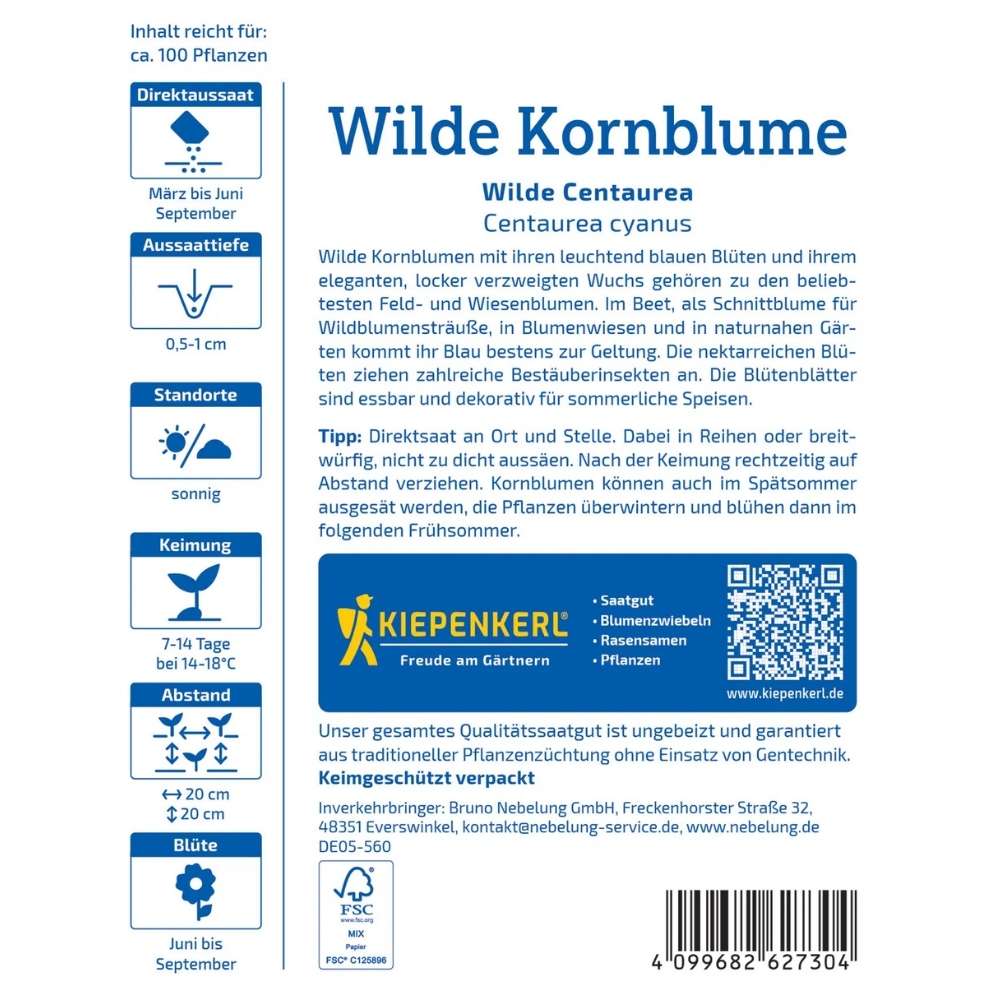 Seminte de albastrele salbatice – varietate Blaue Zyane, ajunge pentru 100 Plante