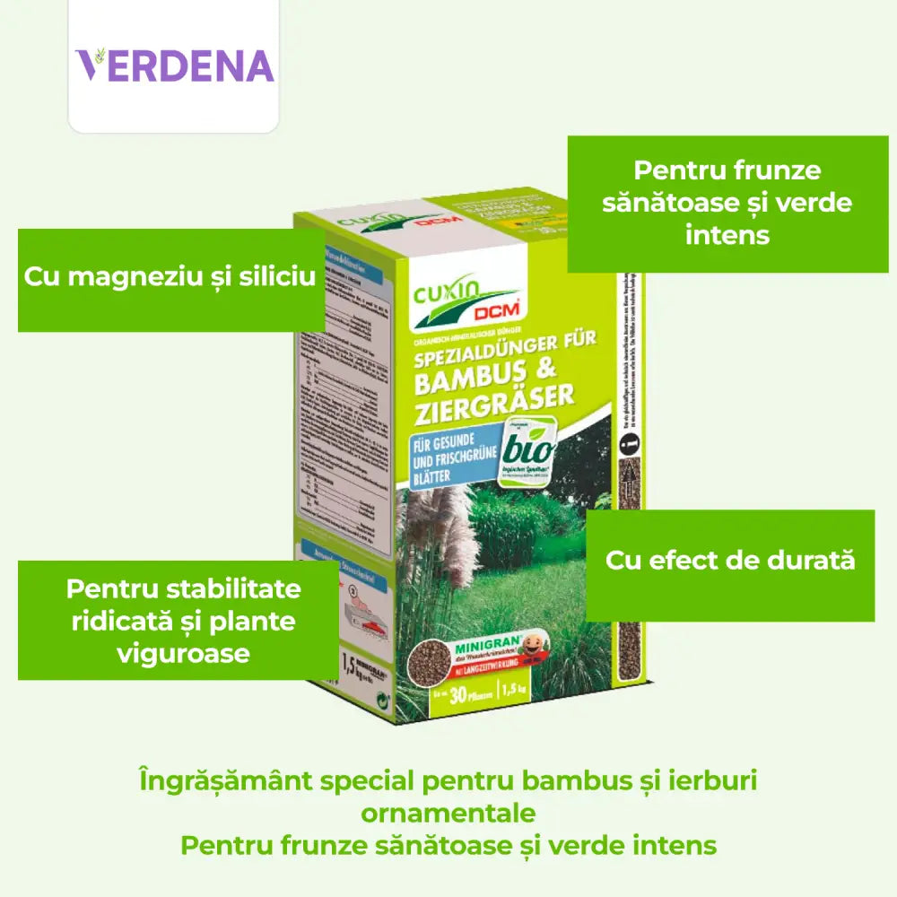 Ingrasamant special Cuxin DCM pentru bambus si ierburi decorative 1.5 kg cu siliciu si magneziu – fertilizare organo-minerala cu eliberare controlata