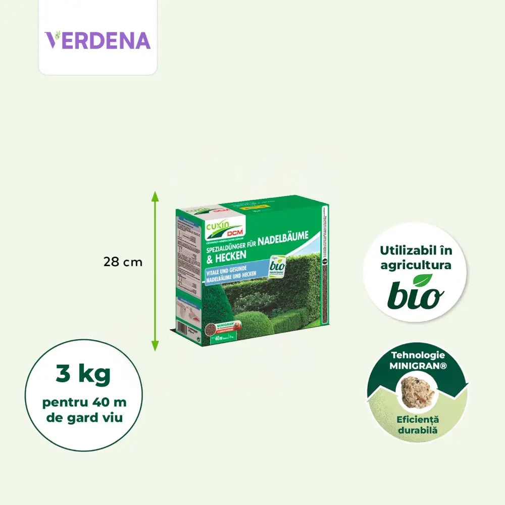 Ingrasamant special Cuxin DCM pentru conifere si gard viu 3 kg cu tehnologie Minigran si actiune de lunga durata