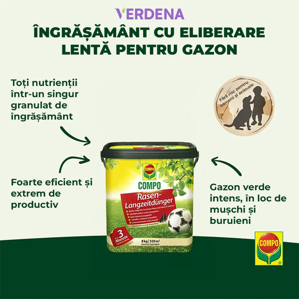 Ingrasamant gazon Compo efect de 3 luni 8 kg pentru 320 mp granule fine