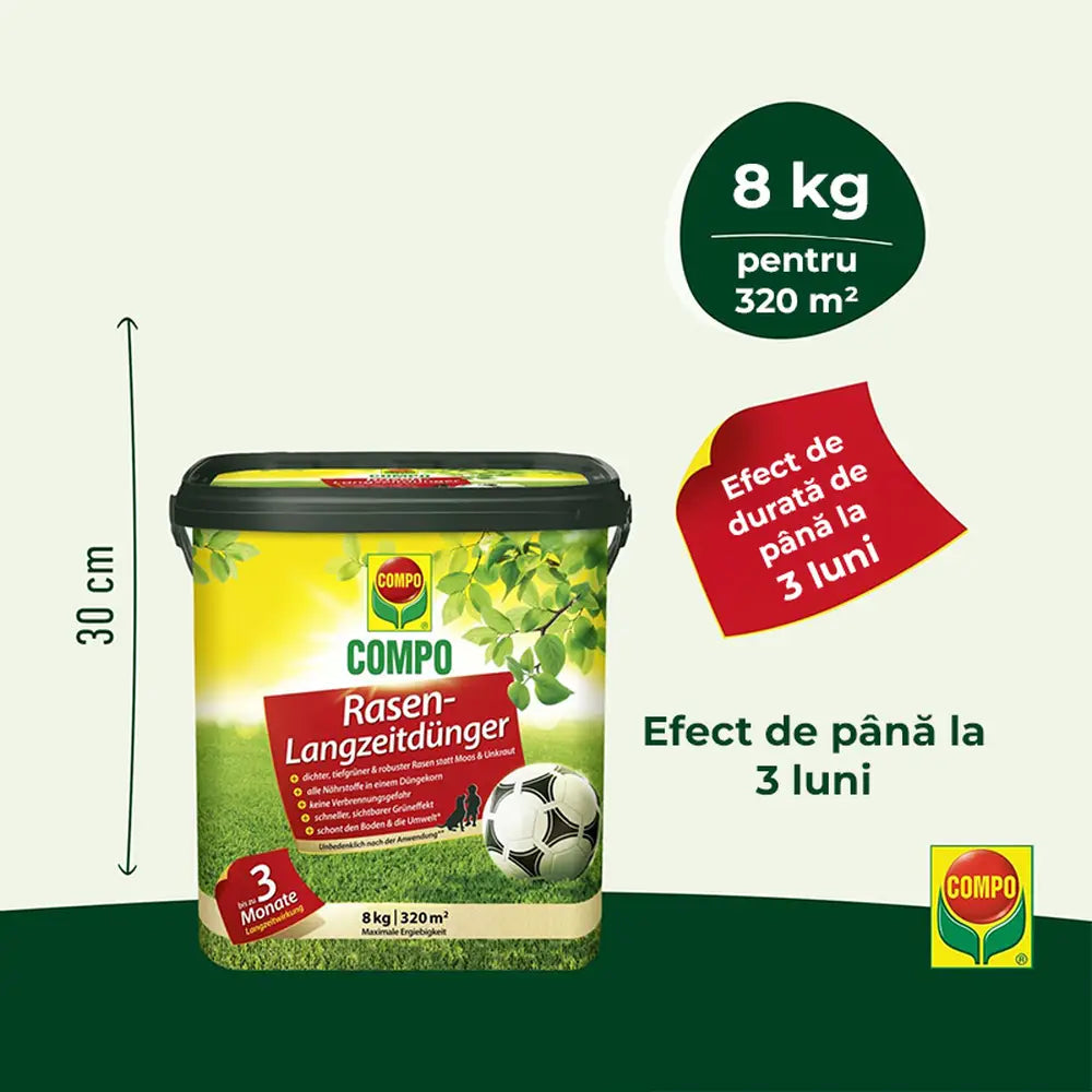 Ingrasamant gazon Compo efect de 3 luni 8 kg pentru 320 mp granule fine