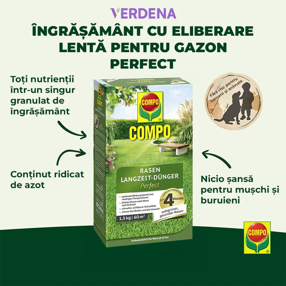 Ingrasamant gazon Compo efect de lunga durată anti-muschi si buruieni 1.5 kg pentru 60 mp