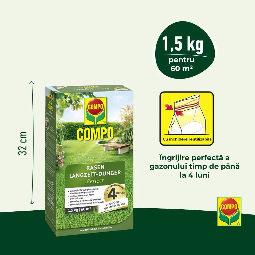 Ingrasamant gazon Compo efect de lunga durată anti-muschi si buruieni 1.5 kg pentru 60 mp