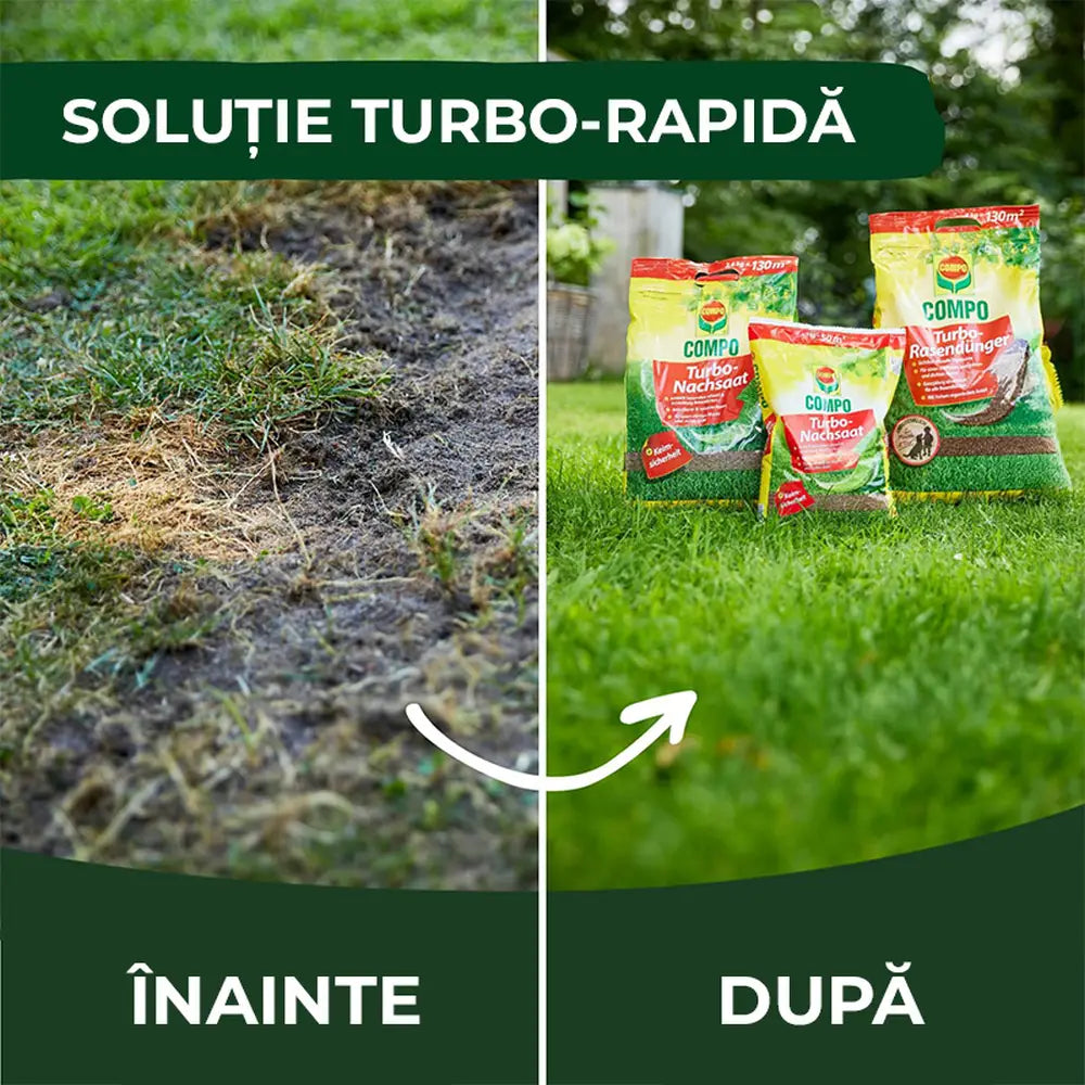 Ingrasamant gazon COMPO Turbo, 5 kg pentru 130 mp, gazon dens, verde si rezistent cu efect rapid si nutritie echilibrata