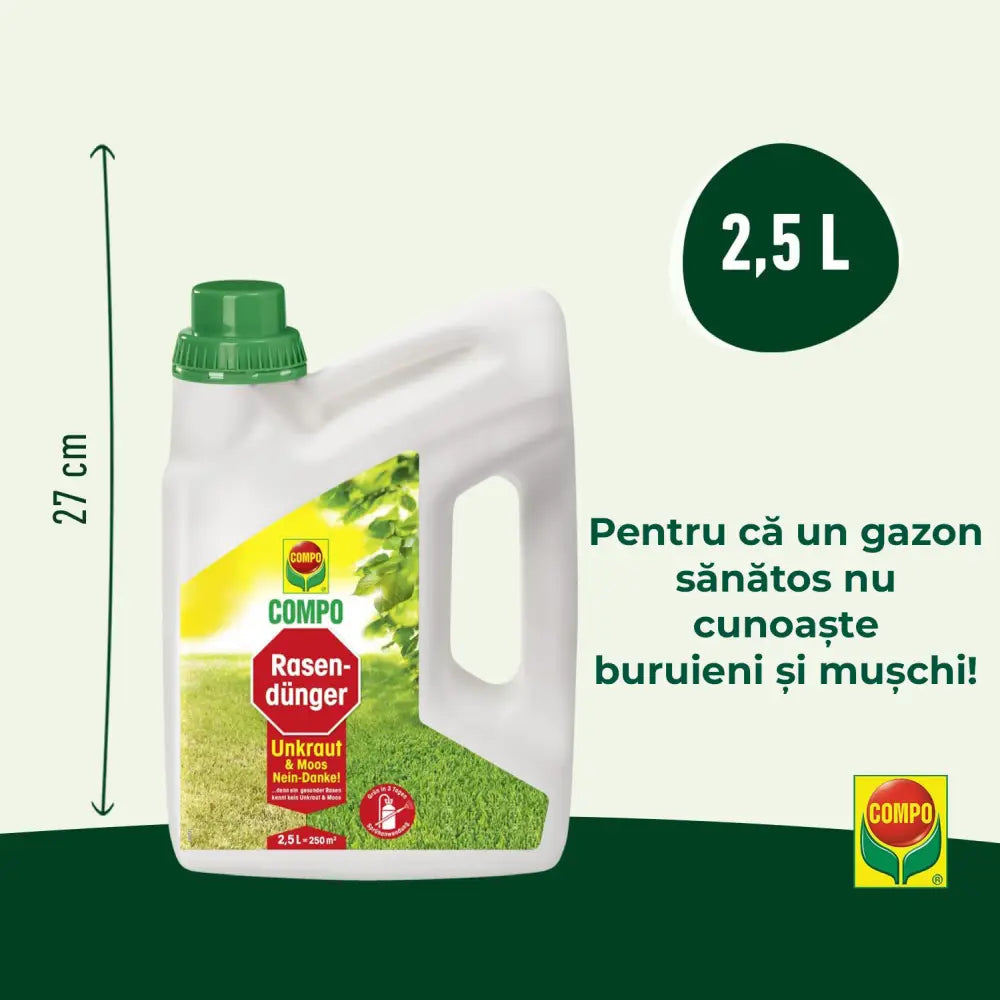 Ingrasamant lichid COMPO impotriva buruienilor si muschiului 2.5 L, efect rapid pentru gazon verde si sanatos