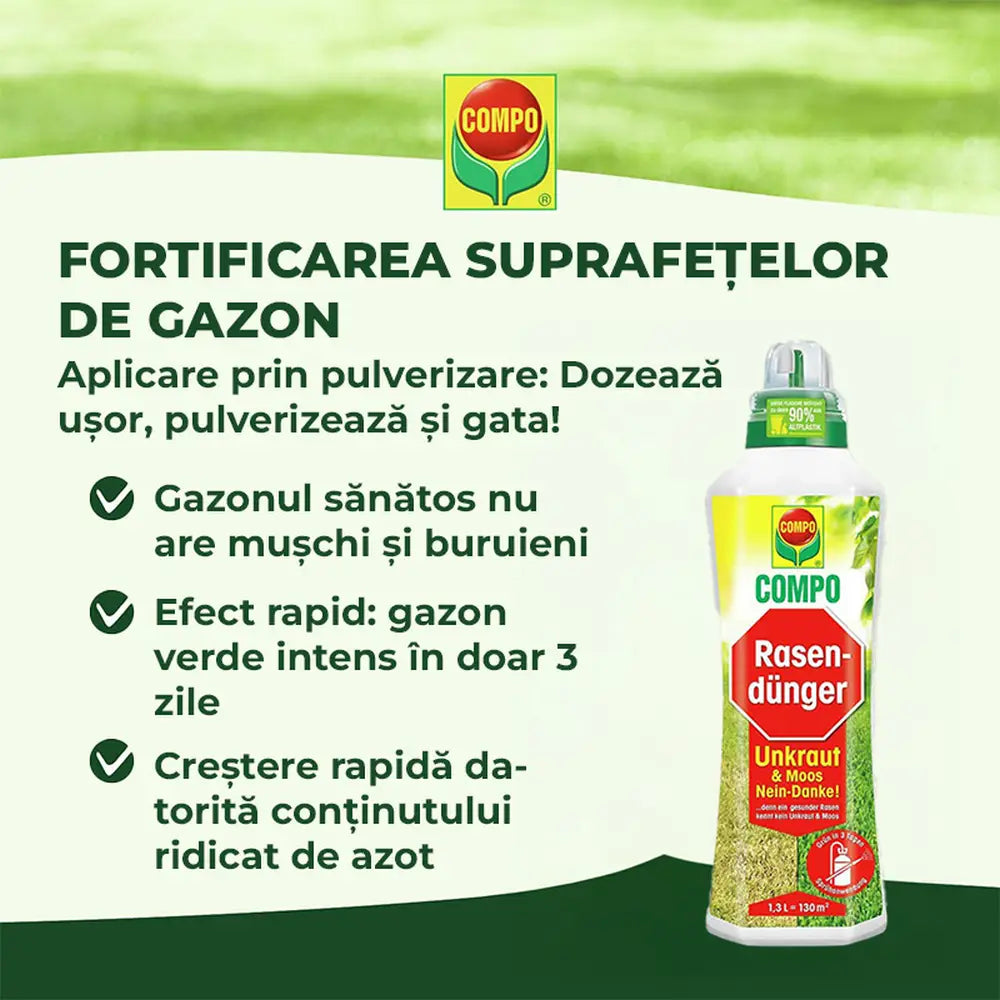 Ingrasamant lichid COMPO impotriva buruienilor si muschiului 2.5 L, efect rapid pentru gazon verde si sanatos