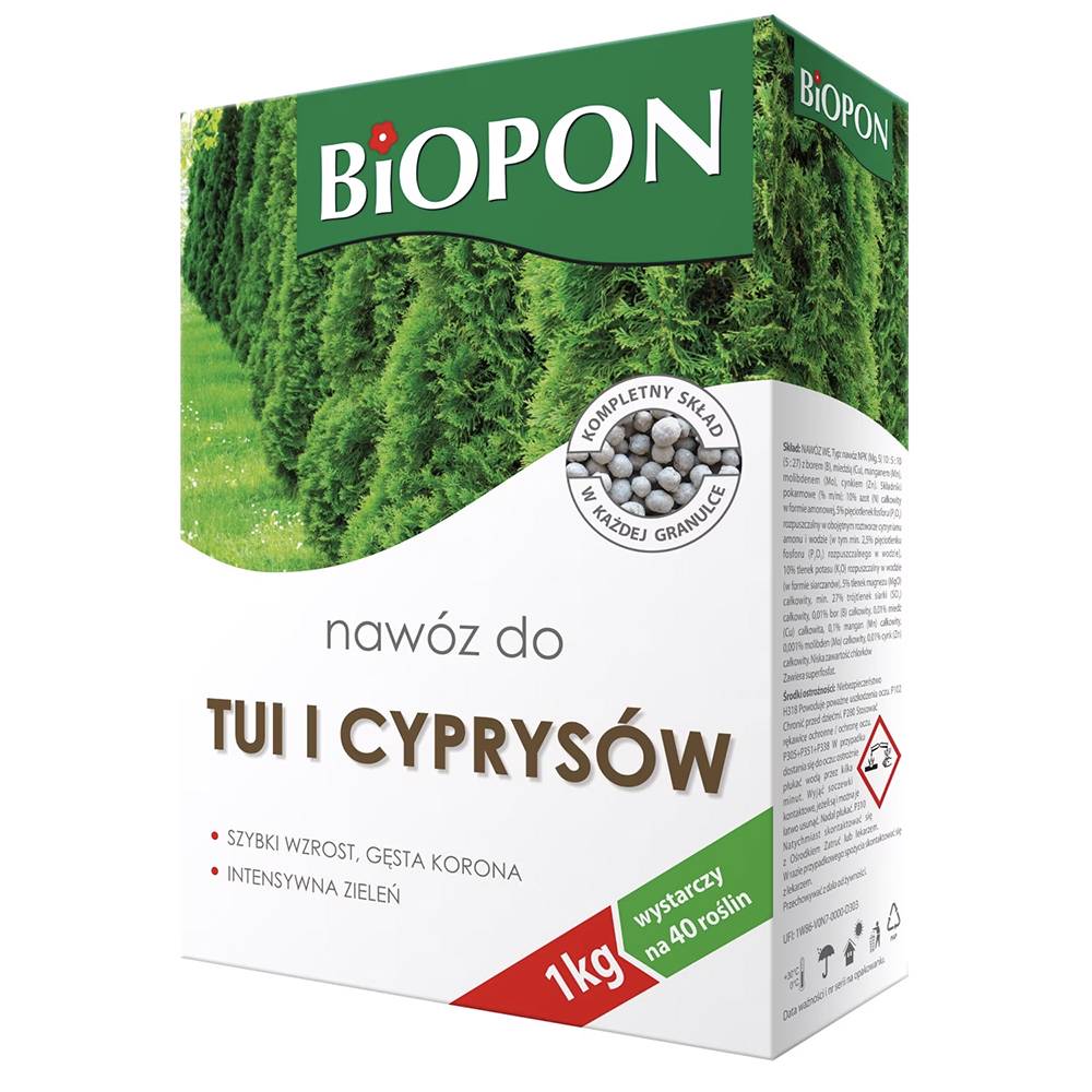 Ingrasamant granulat BIOPON pentru tuia si chiparosi, verde intens si crestere compacta, 1 kg