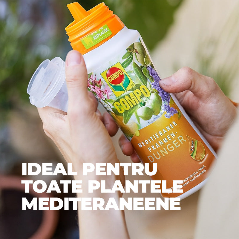 Ingrasamant Organic Lichid pentru Plante Mediteraneene, 500 ml, Special cu Extra Potasiu si Fier, Ingrediente 100% Naturale, COMPO