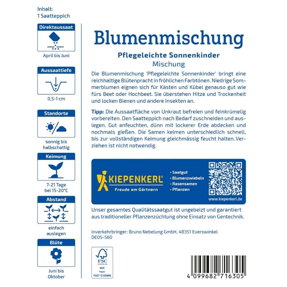 Seminte de flori usor de intretinut – amestec Sonnenkinder, ajunge pentru 15 x 150 cm