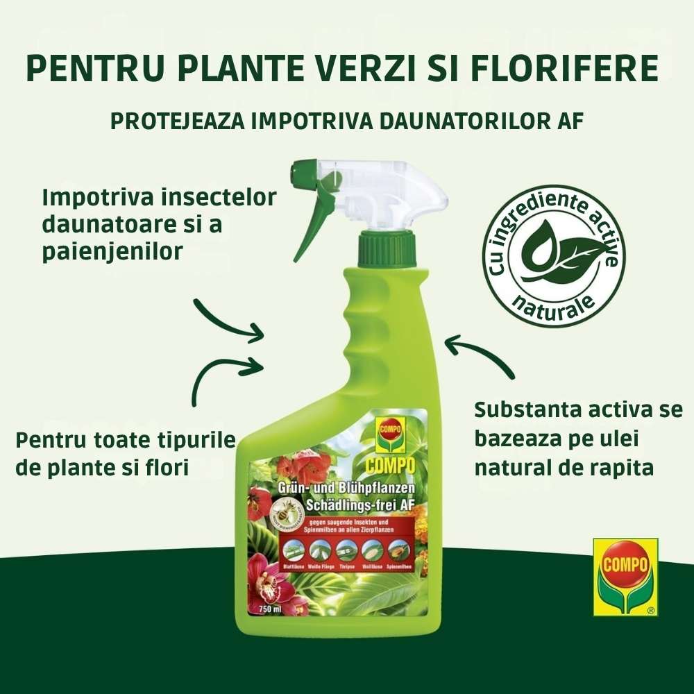 Spray Insecticid pentru Plante Verzi si Infloritoare, 750 ml, Protectie Completa, COMPO