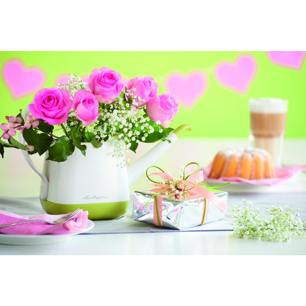 Stropitoare Lechuza YULA, 1,7 l capacitate, Alb/Verde, Protectie anti-picurare, Plastic de inalta calitate